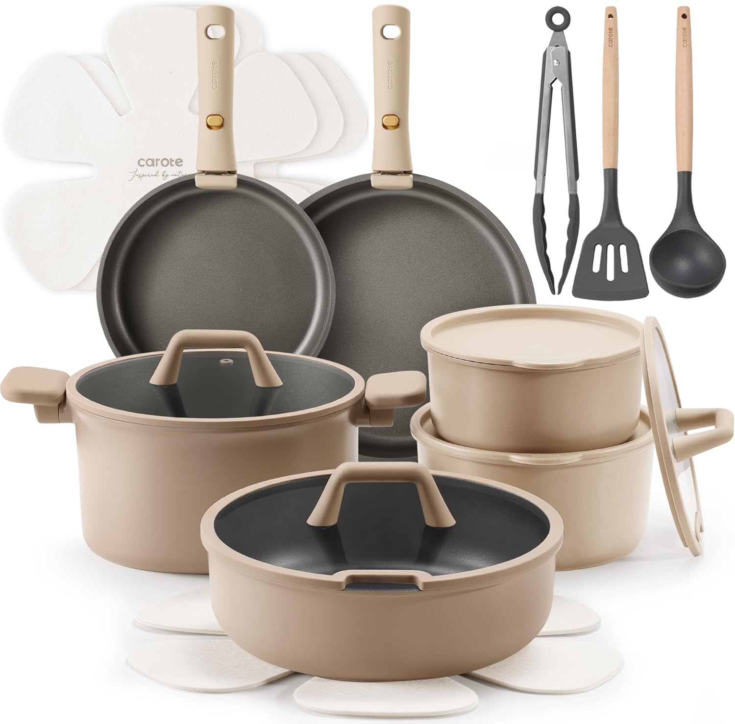 21pcs Pots and Pans Set Non Stick Brown